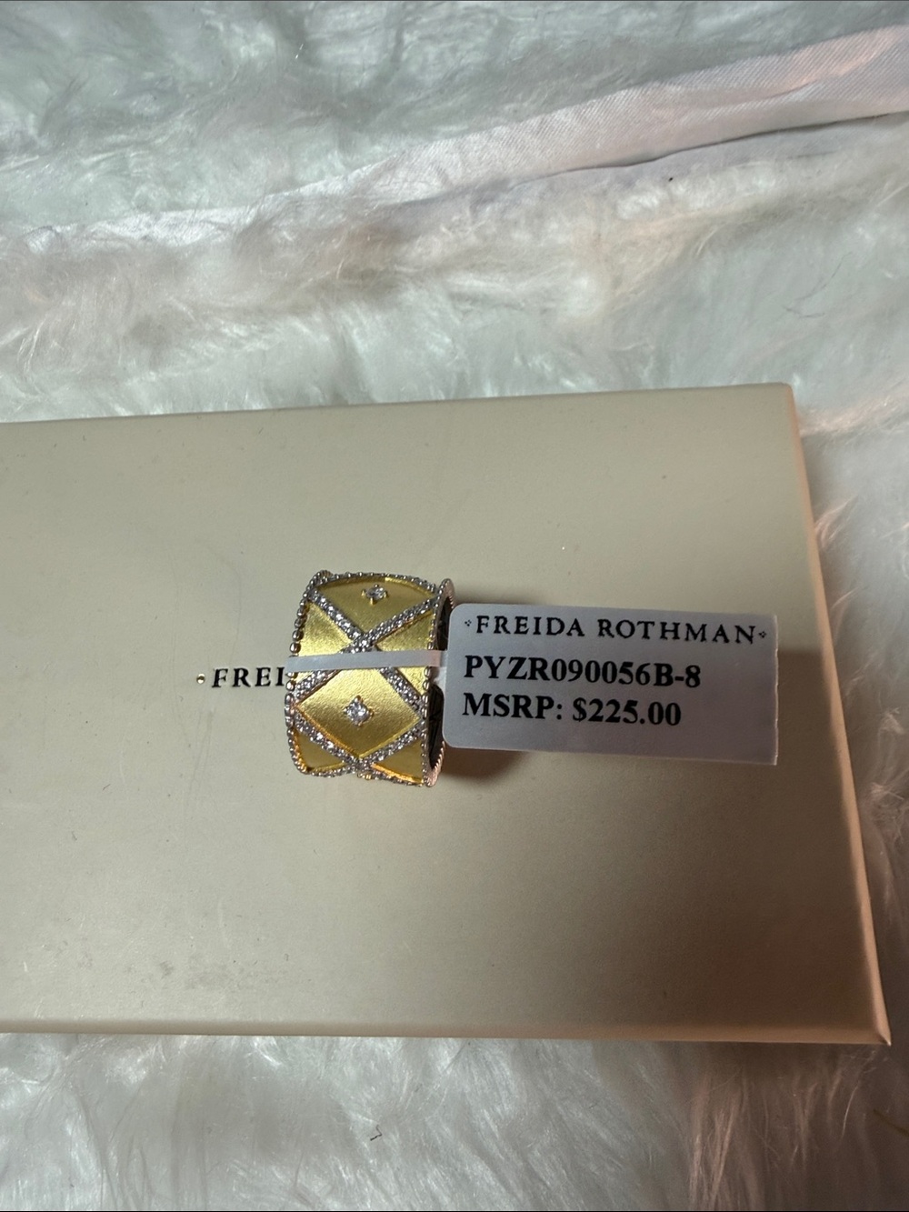 Freida Rothman Gold-Tone Diamond Pattern Wide Band Ring - Picture 4 of 6